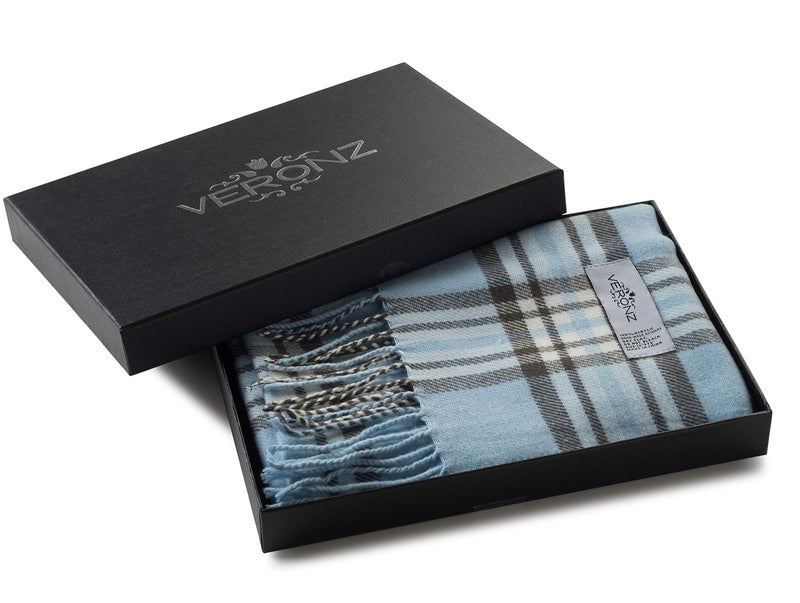 VERONZ Super Soft Luxurious Classic Cashmere Feel Winter Scarf (Blue Plaid) - Image 2